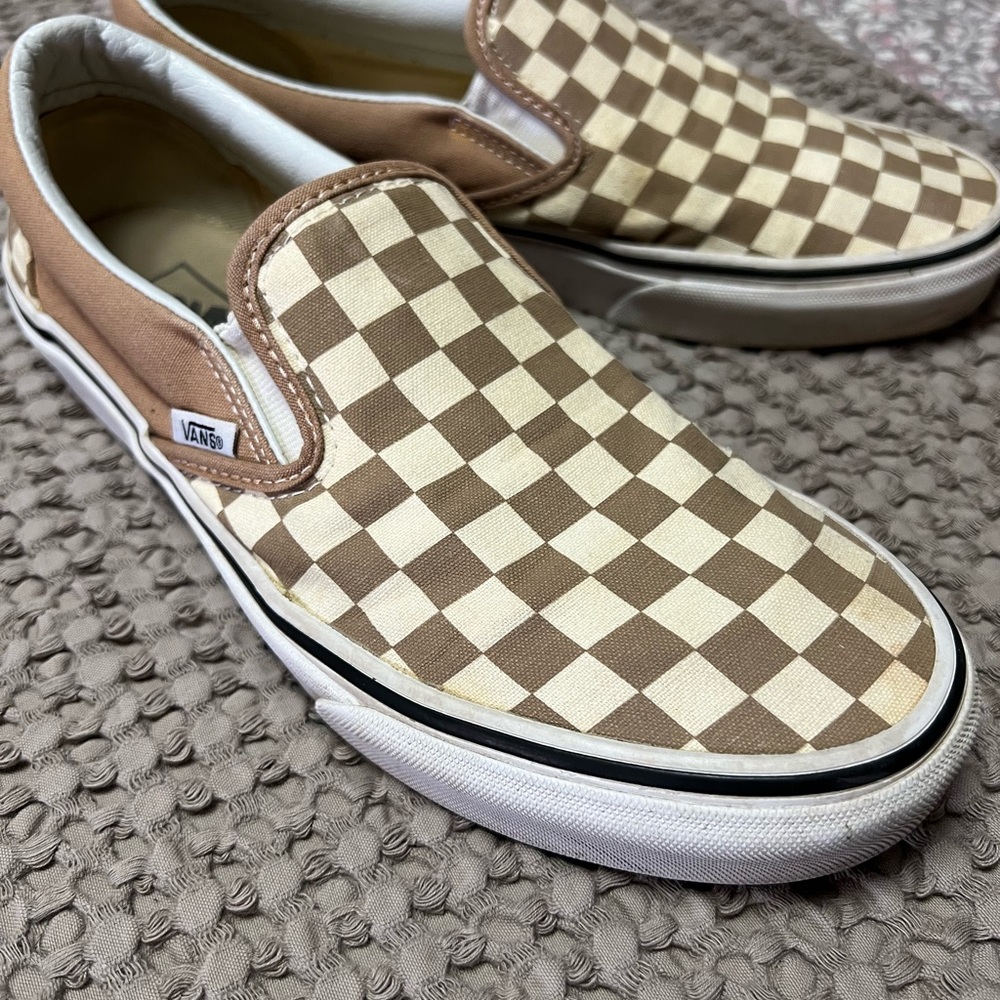 Vans Men's Checkerboard Slip-On Shoes - Brown and White